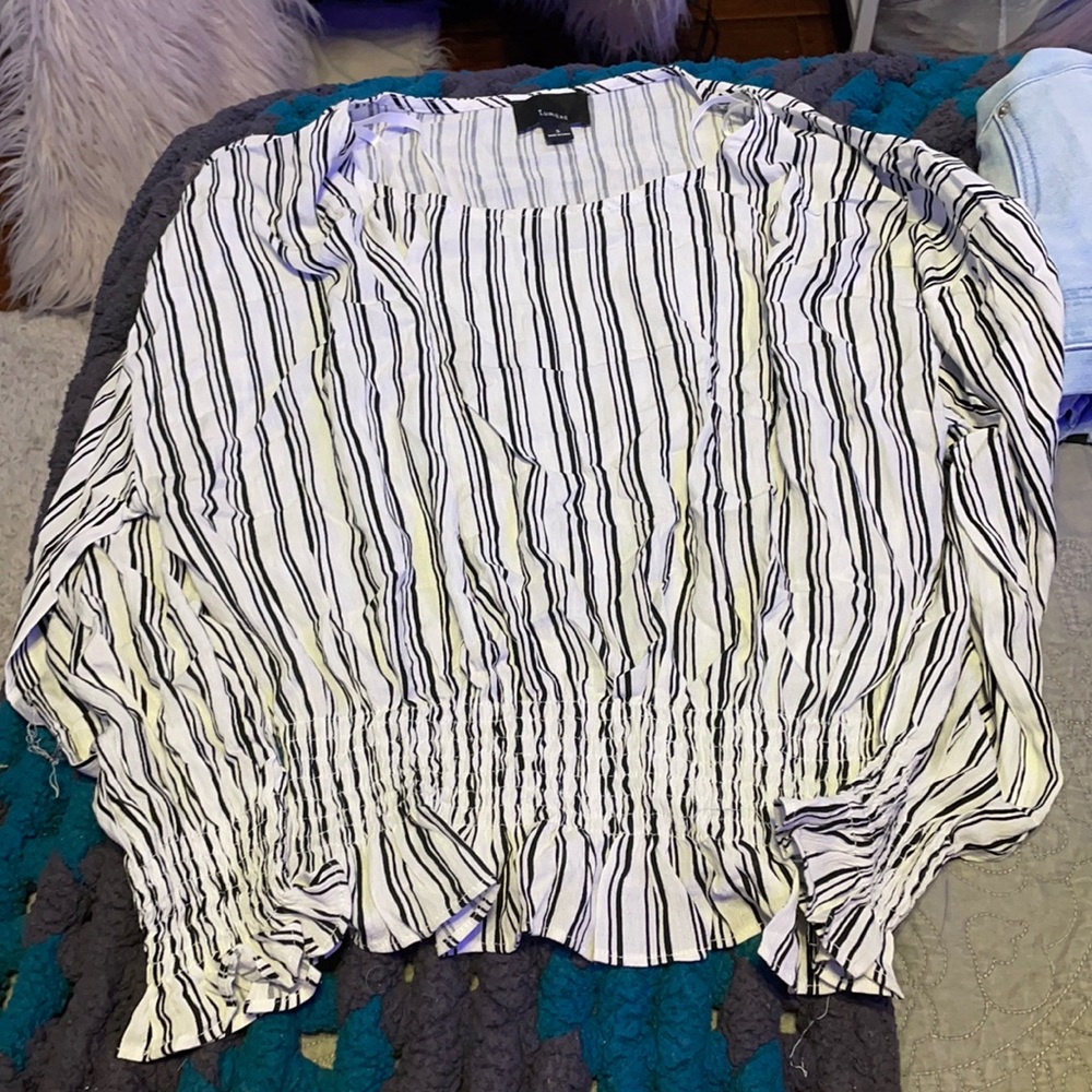 White and Black striped Blouse Size S